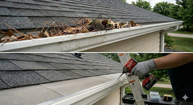 Before and after gutter guard installation in Metro East Illinois